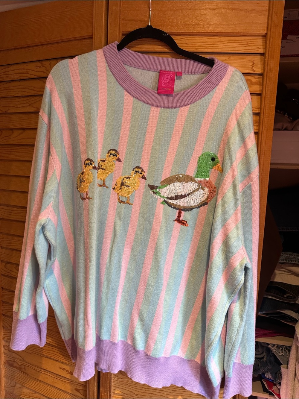 QUEEN OF SPARKLES Pastel Stripe duck Sweater - Mint, Pink & Lavender with